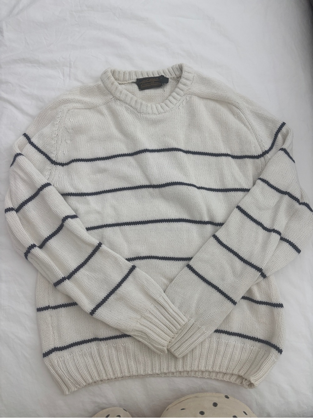 Vintage Eddie Bauer 100% Cotton Ivory and Navy Stripe Sweater